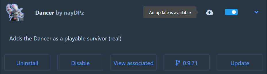 One mod card showing an available update inside R2ModMan