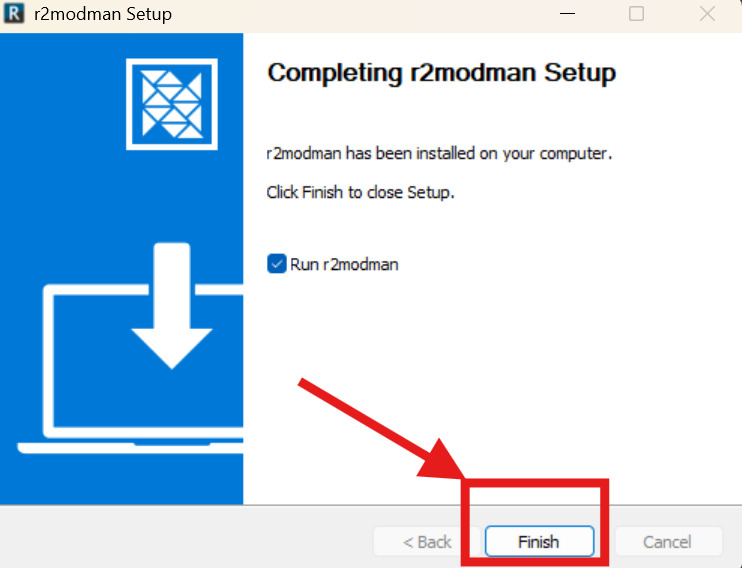 Setup complete dialog offering to open R2ModMan immediately